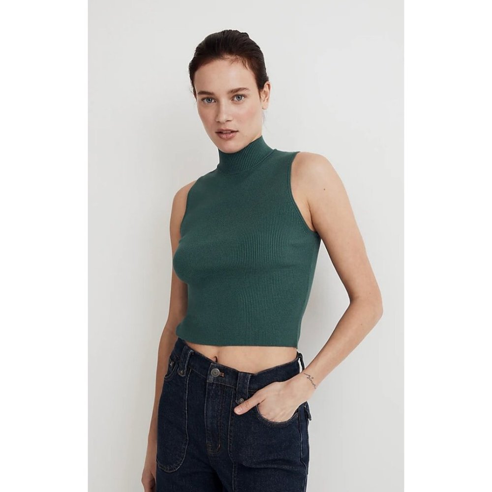 Madewell $55 Signature Knit Mockneck Sweater Tank Spruce Green Size M NM587